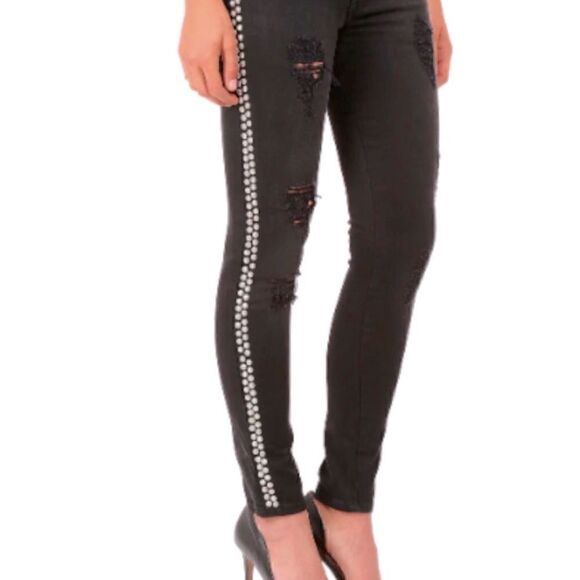 Etienne Marcel Black Distressed Studded Skinny Jeans Size 26 Punk Grunge Rock - Picture 13 of 13